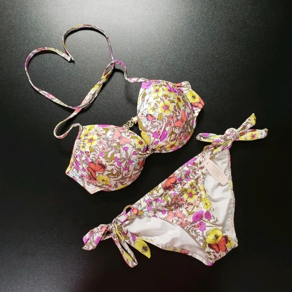 Victoria’s Secret Maldives Twist Butterfly White-Pink Bikini Swimsuit-NWOT-34D/S